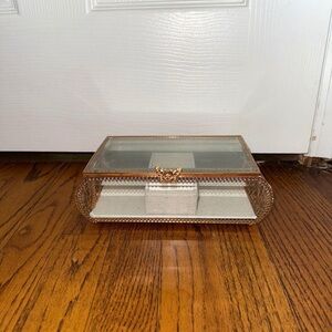 Glass Jewelry Box in Rose Good with Butterfly